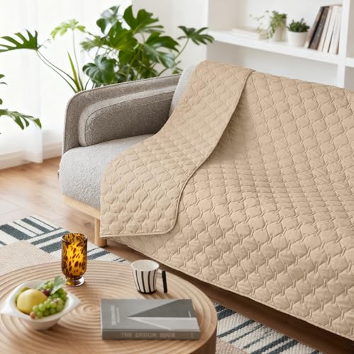 Image of gogobunny 3X Stronger Waterproof Pet Blanket, Scratch Proof Furniture Protector for Dogs Cats, Reversible Cover 82x102 Inch, Dark Beige