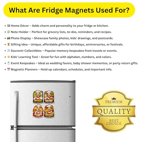 Image of Regalo Casila Chef Theme Fridge Magnets Set of 4 Food Lover Kitchen Decor Wooden Magnets Strong Refrigerator Stickers Bar Grill Burger Pizza Tourism Souvenir Gift