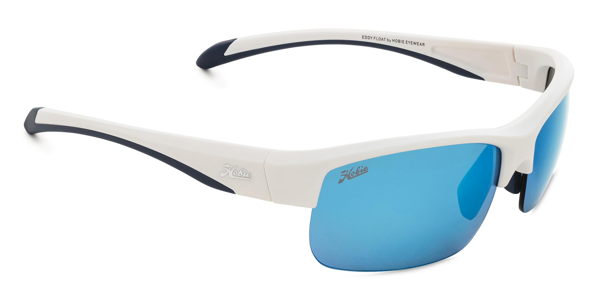 Hobie Eddy Polarized Rectangular Sunglasses Satin White Frame Cobalt Mirror Lens 63MM