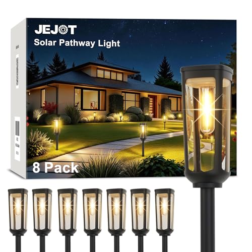 JEJOT Solar Pathway Lights Outdoor Waterproof IP65, 8 Pack Warm White Solar Walkway Lights, Auto On/Off Outdoor Light for Lawn Garden Patio Driveway Decor Landscape Lighting