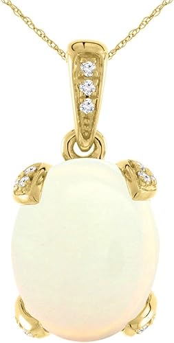 Collar de ópalo natural de oro amarillo de 14 quilates ovalado 0.394x0.315 in con detalles de diamantes, Gema Ópalo Piedra preciosa