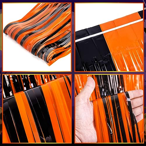 LOLStar Halloween 3.3 X 6.6 ft Orange Black Foil Fringe Curtains 3 Pack - image 3