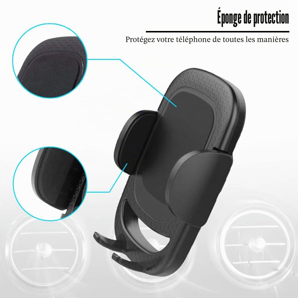 Support Téléphone de Voiture Ronde, Porte Telephone Ronde Voiture à Grille d'aération Facile Installer Stable Rotation 360°