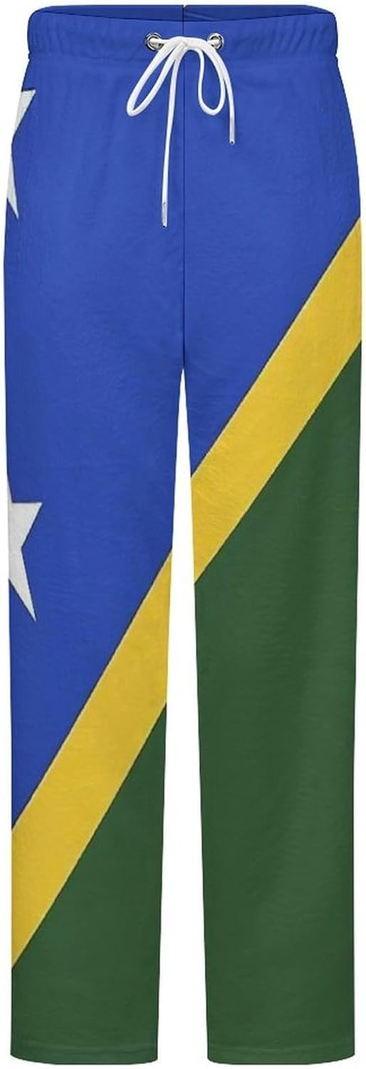 Novelty Mens Women Pyjama Pants Soft Flannel Sleep & Lounge Pants, Pj Bottoms With Solomon Islands Flag Print,