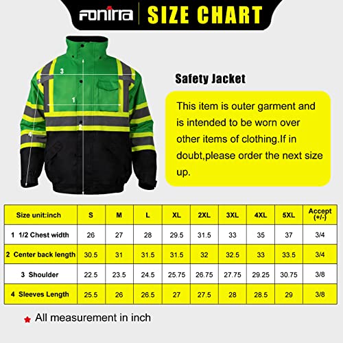 Fonirra High Visibility Safety Jackets For Men With Fleece Liner,Ansi Class 3 Reflective Waterproof Bomber Jacket(Green,L) #TOP6