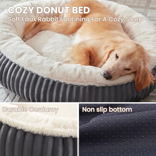 Image of 36 inches Donut Dog Bed for Large Dogs - Calming Round Pet Bed with Removable Cover,Washable Milk Plush Faux Fur, Fits Pets up to 80 lbs(Charcoal,Large)