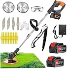 Decespugliatore a Batteria,Tagliabordi a Batteria 21V Decespugliatore Elettrico con Batteria e Caricatore, con 3 Tipi di Lame, Testata Regolabile e Maniglia Telescopica