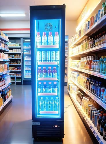 Image of Commercial Beverage Refrigerator Display Fridge,Slim Single Glass Door Merchandiser Drink Cooler with LED Light Adjustable Shelves,ETL Sanitation,6 Cu Ft,16.15 inch Wide