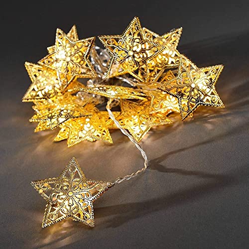 Image of Xenith 14 LED Decorative Star Shape Golden Metal String Lights Fairy Lights Decorative Lights for Diwali Christmas Home Marriage New-Year Festivals Decoration Lighting (Warm White, 3.5 Meter)