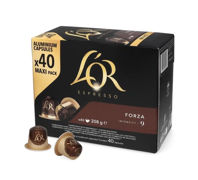 Lor Coffee Pods Forza Capsules 40 Count Espresso Single-Serve Aluminum Coffee Capsules Compatible with Nespresso Original Machines