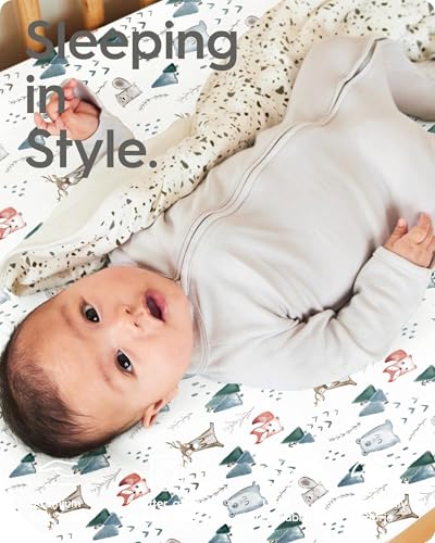 Image of Pack and Play Sheets Fitted, Ultra Soft Mini Crib Sheets Boy, Neutral Pack N Play Mattress Sheets Hypoallergenic and Soothing, Premium Jersey Playard Sheets, Safari Animals, 2 Pack
