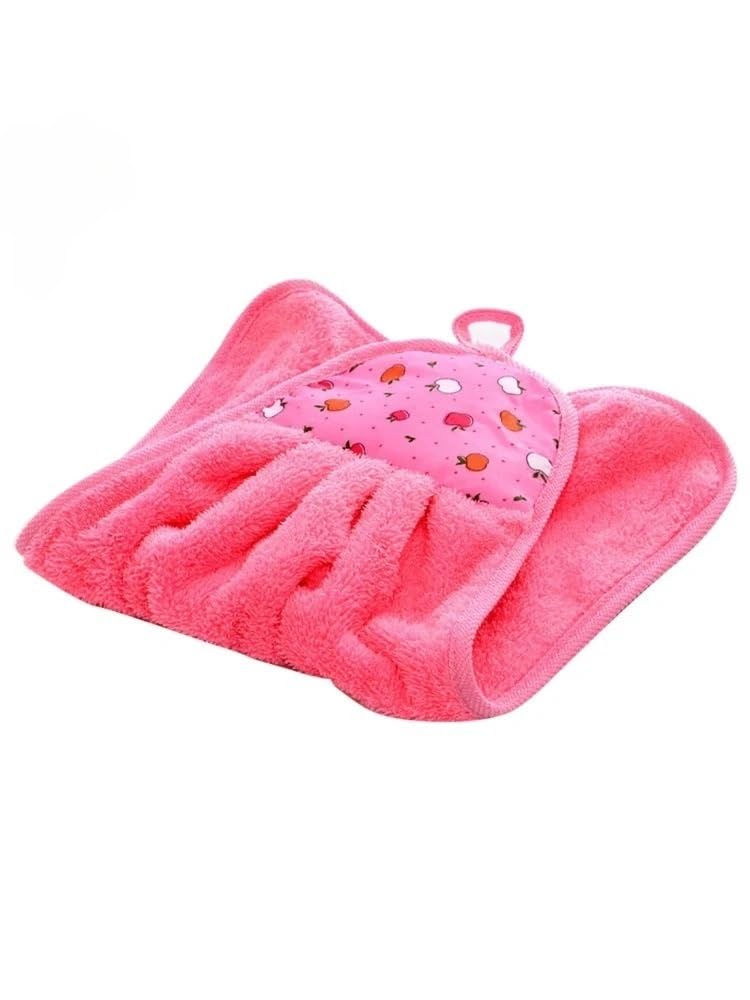 Coral Velvet Hand Towel Absorbent Dishcloth 30x38cm With Hanging(Pink)