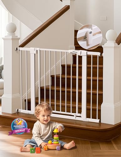 Image of Babelio 29-43 inch Magnetic Baby Gate for Stairs,Doorways House,Kitchen,30 inch Tall Pet Door with Baffles,Pressure Mounted & Dual-Lock Design Safety for Kids Toddler,Auto-Close /Hold-Open,White