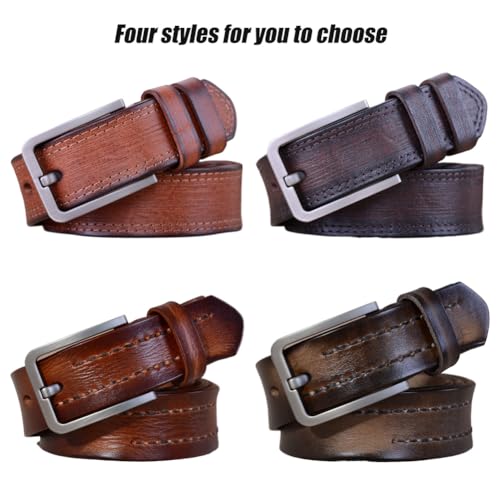 Genuine Leather Belt for Men, Italian Cow Leather Belt Men for Dress Casual Golf Jeans Belt,Gray,130CM/51.2''4