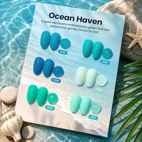Image of Beetles Blue Gel Polish Set - Ocean Haven Collection, Summer Tropical Teal Mint Green Blue Bright Gel Polish Kit, Beach Vacation Ocean-Inspired Colors, UV LED Soak Off Gel Nail Kit for DIY Nail Art