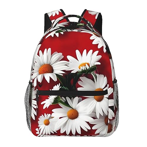 Board Leisure Zaino a doppia spalla semplice e design spazioso Fiore e margherita One Size leggero tela rosso bianco
