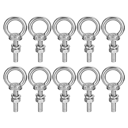 Image of uxcell Lifting Eye Bolt, 10 Sets M6x25mm Eye Bolt with Nut Washer 304 Stainless Steel Shoulder Lifting Ring Eye Bolt for Hanging Item
