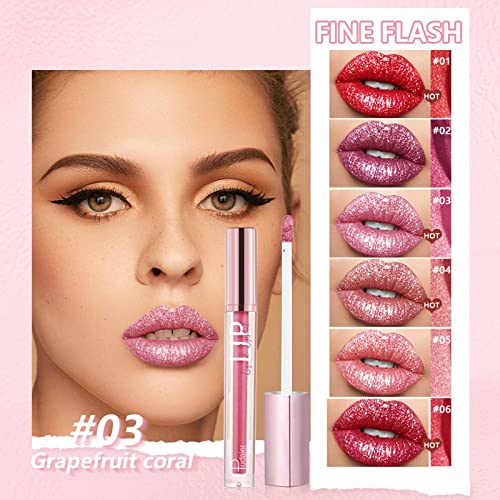 RoseFlower 6 Colors Sparkle Lip Gloss Glitter Liquid Lipstick Set, Diamond Halloween Sparkly Lipstick Shiny Metallic Lipgloss Waterproof Non-Stick Liquid Lipstick Makeup Gift, Red, Pink Series - Image 3