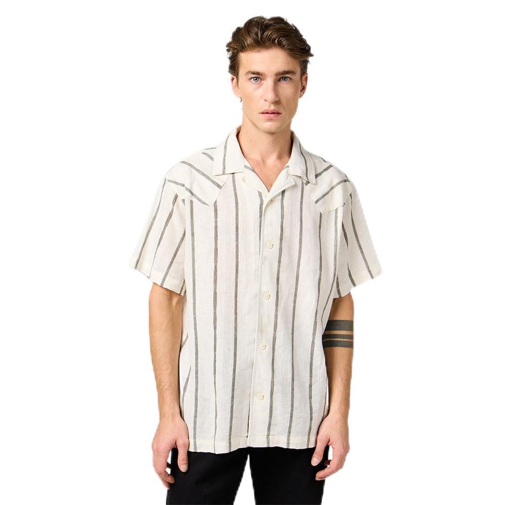 Wrangler Men's SS W Resort Shirt, Natural Stripe, M