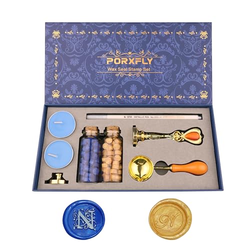 PORXFLY 2 Pieces Letter N Wax Seal Stamp Set,Initial Alphabet Wax Seal Stamp Kit Vintage Gift Box