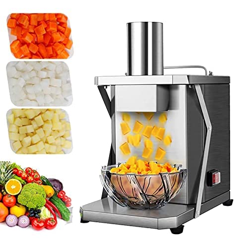 Rallador automático de Frutas y Verduras， Cortador en Cubitos de Verduras Comercial eléctrico de 75 KG/H con Cuchillas de 6/8/10/13/15 mm y Corte Ajustable de，