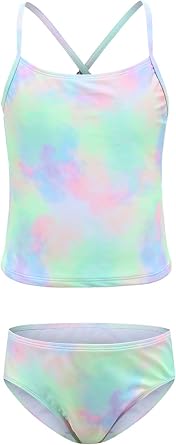 Girls Two Piece Tankini Swimsuits Tie Dye Bathing Suit Kids Hawaiian Swimwear Set 3-16 Years