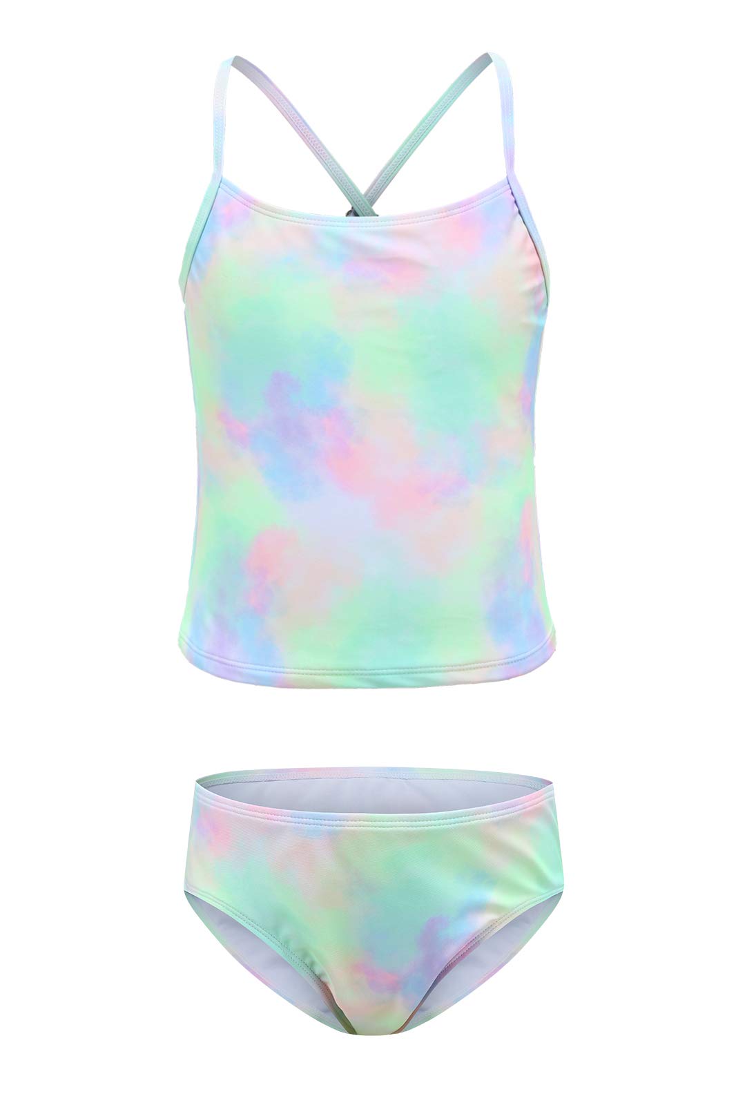 Girls Two Piece Tankini Swimsuits Tie Dye Bathing Suit Kids Hawaiian Swimwear Set 3-16 Years