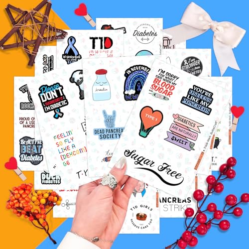 Image of 100Pcs Funny Diabetes Stickers for Water Bottle & Laptop - Gifts for Diabetics, Diabetes Awareness Month, Waterproof Vinyl Decals, Gifts for Women & Men