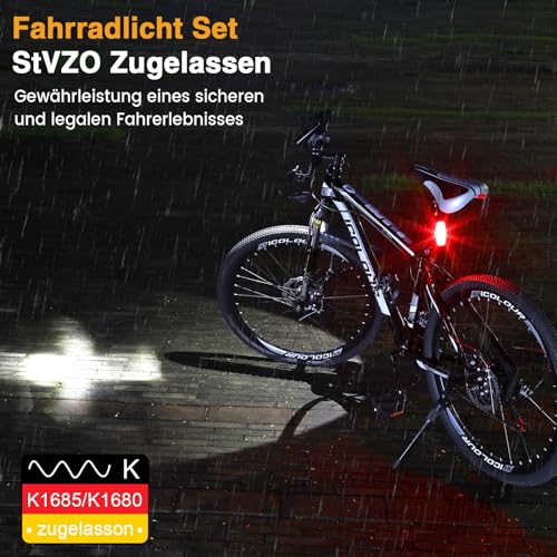 toptrek Fahrradlicht Set StVZO zugelassen Fahrrad Lichter Set, Fahrradlampe Vorne & Rücklicht Set