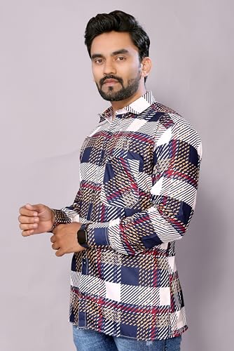 Image of GURIK Men's Cotton Box Checkered Slim Fit Casual Shirt with Chest Pocket, Full Sleeve Shirt for Formal & Casual Wear