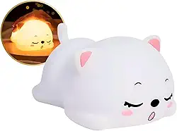 Luminária Infantil – Abajur LED Portátil e Recarregável USB | Luz Noturna Segura para Crianças e Bebês, Silicone Macio, 6 Cores, 3 Níveis de Brilho, Timer 30min e Até 6h de Duração (Gatinho)