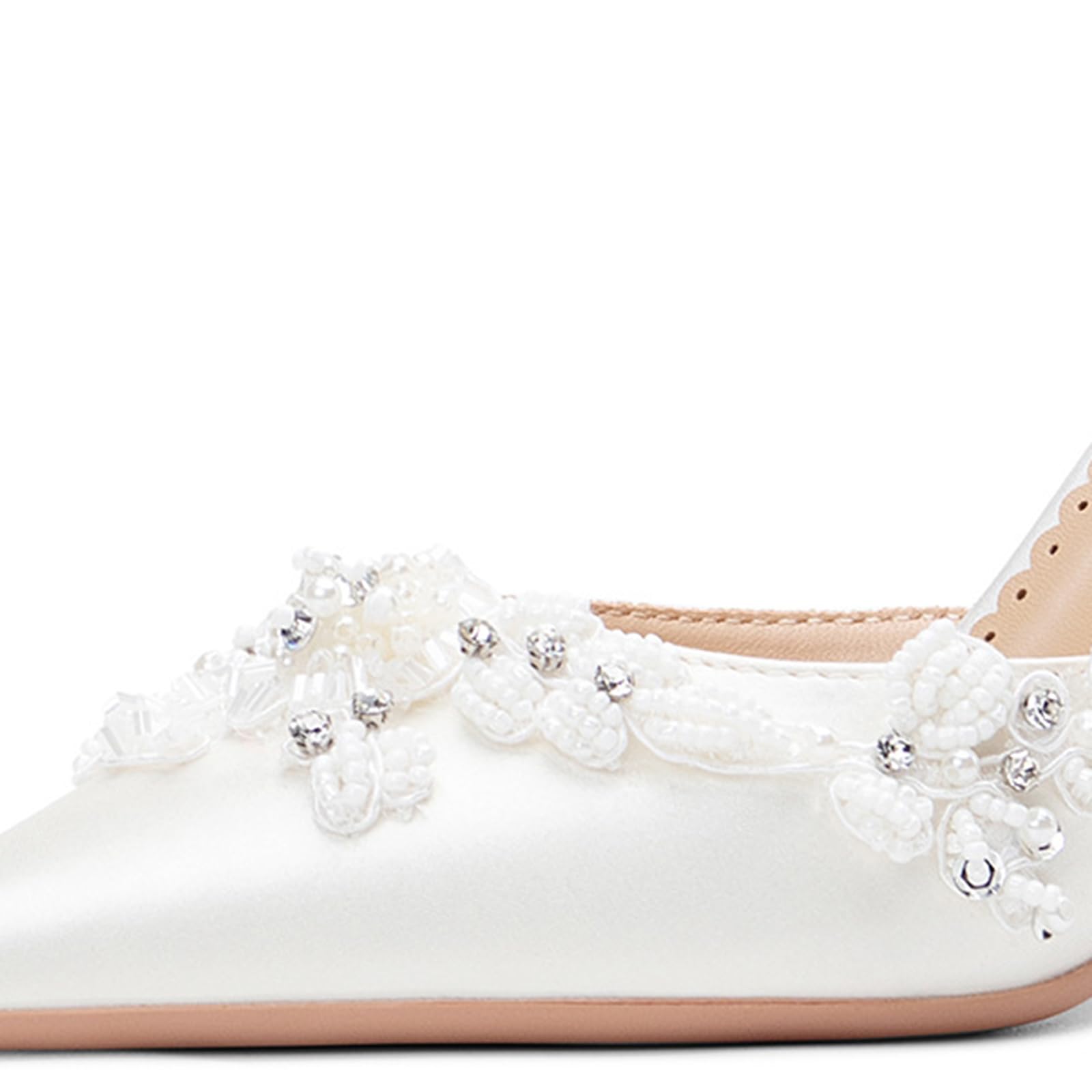 Scarpe Donna con Tacco Alto con Tacco a Spillo 8.5 cm Bianco Realizzato a Mano Raso di Seta Perle Strass per La Ragazza Matrimonio Cinturino alla Caviglia