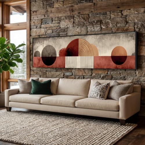Toile cercles géométriques art mural abstrait minimaliste de prestige 65x195