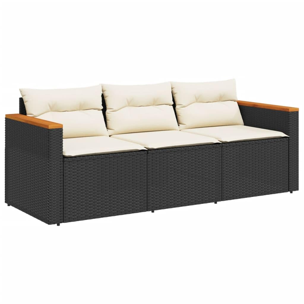 Refined Gartensofa 3-Sitzer, Loungesofa Sofa mit mit Kissen, Sitzgruppe Stahlrahmen, Gartenmöbel Lounge Rattanmöbel (Schwarz)