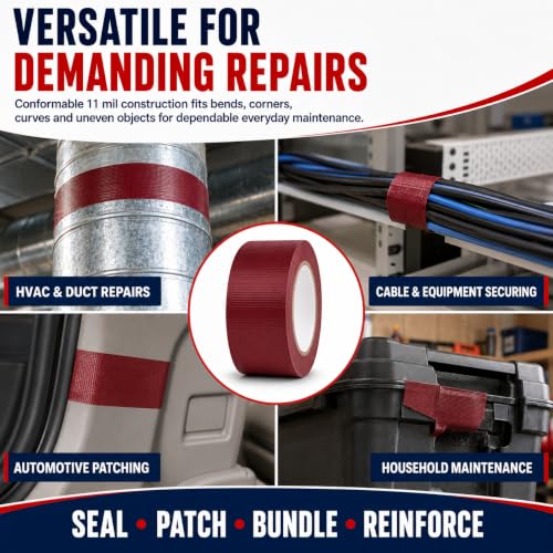 Image of GGR Supplies CDT-36 Industrial Grade Duct Tape Burgundy 2 Inch x 30 Yards | 11 Mil Waterproof and UV-Resistant Tape with No Sticky Residue for Patching, Sealing, Bundling and Multi-Purpose Repairs