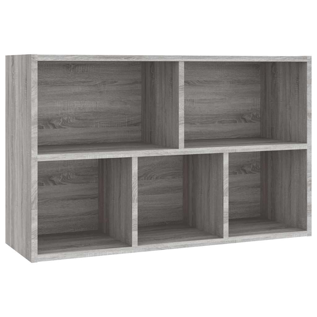 Bücherregal Grau Sonoma 50x25x80 cm aus Holzwerkstoff, 5-Fach Seitenregal als Sideboard nutzbar, vielseitiger Bücherständer für Wohnzimmer, einfache Reinigung mit feuchtem Tuch