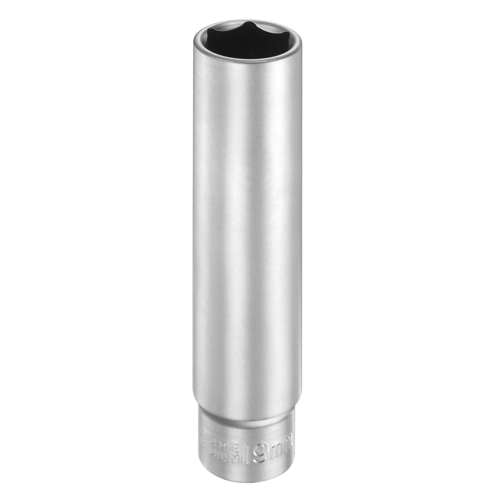 sourcing map 6 Points Deep Socket 1/2" Drive 19mm Deep Metric CR-V Steel Polished Nickel Plating Flip Sleeve 120mm / 4.7" Extra Long Socket Tool for Home Auto Nuts Bolts Repair