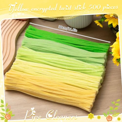 Image of Peryiter 500 Pcs Pipe Cleaners for DIY Flower Bouquets, Chenille Stems for Graduation Bouquet Crafts, Fuzzy Sticks for Handmade Flowers, DIY Gift, Art Projects(Yellow & Green Flower,12 Inch)