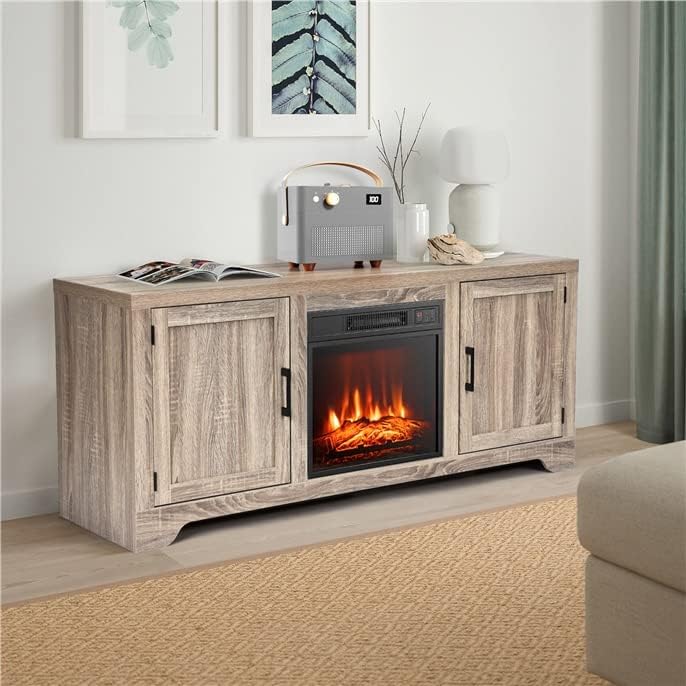 Miniatura 6 de Chimenea eléctrica integrada de 18 pulgadas, calentador de chimenea empotrado con control remoto, temperatura ajustable y brillo de llama,