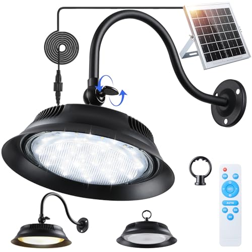 FabStyl Upgraded Solar Barn Light Outdoor with Remote Adjustable 3 Color Temperatures 2 Brightness Levels Timer IP65 Waterproof Dual Mount Solar Shed Lighting for Garage Yard Chicken Coop