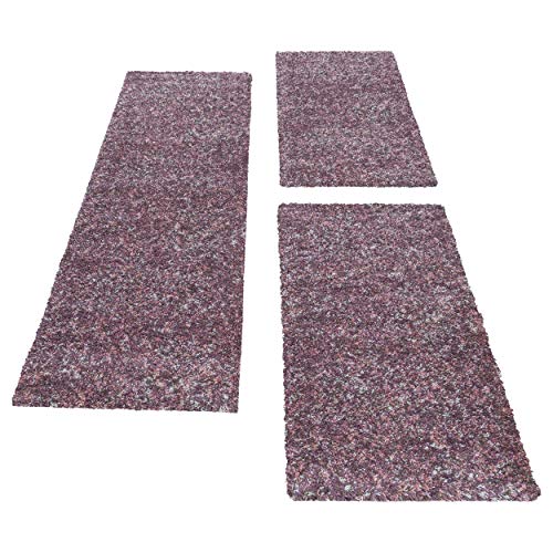 HomebyHome Bettumrandung Schlafzimmer 3 teilig Hochflor Teppich Rosa -...