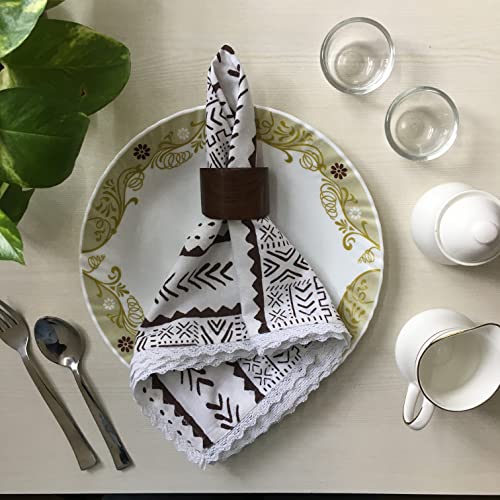 Image of FINGERCRAFT Cloth Napkins Cotton Linen Blend Fabric Set of 12 with Classic Lace 20x20 Inch Dinner Napkin Durable and Good Absorbency for Home, Hotels, Parties (Mud Cloth)