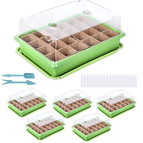 Heflashor 6 juegos de bandejas de semillas con tapa de plástico de 24 agujeros para guardería, caja de guardería, maceta de plantas de plantas germinantes, bandeja de inicio Cover