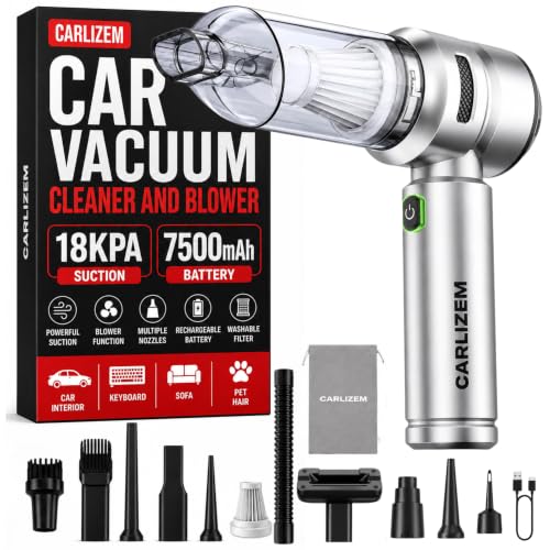 Carlizem® TurboJet500 4-in-1 18000PA Powerful Car Vacuum Cleaner & Air Blower | Wireless 4X More Suction Power BLDC Motor | 3 Suction Speeds | 30 Mins