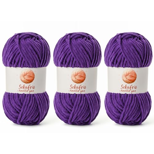 Image of Chenille Yarn for Crocheting, Size 5 Bulky,3 Lilac | 300g /393yds Soft Chunky Velvet Yarn for Crochet and Knitting,Fluffy Baby Yarn for Amigurumi,Blankets and DIY Crafts.
