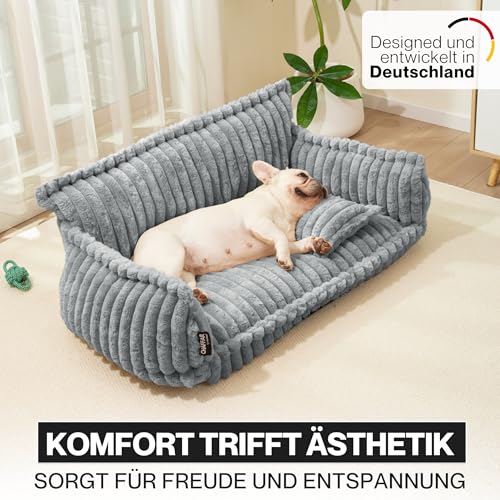 noviclass® Hundesofa Chaffar Hundebett | Orthopädische Matratze | Moderner Stil | Cord-Design Größen (Lichtgrau, L (100cm))