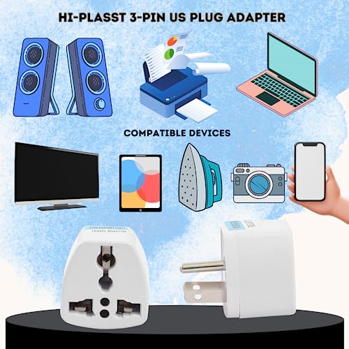 Image of Hi-Plasst India to USA Type B Plug Adapter (Pack of 3) Universal Travel Adapter for US, Canada, Mexico, Japan, Thailand | Converter for Indian Plugs for Laptop, Camera, Chargers (10A 250V)