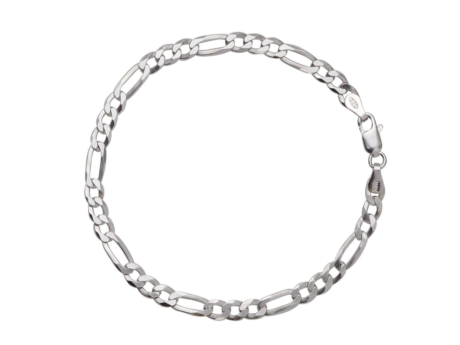 Aka Gioielli - Bracciale a Catena Figaro Argento Sterling 925 Rodiato 4,4/5,3 mm per Uomo e Donna - Lunghezze: 19 20 cm - Made in Italy