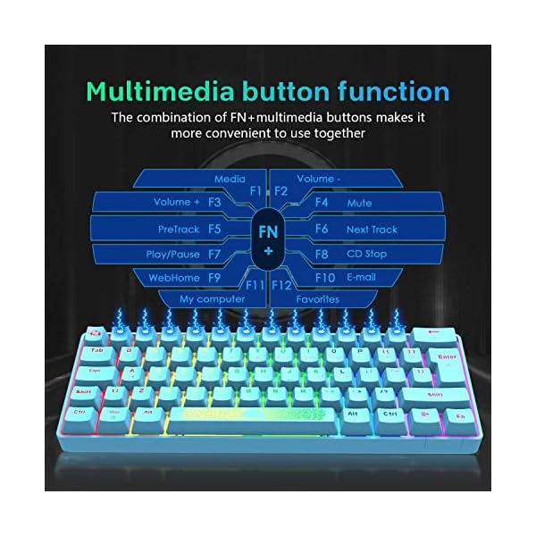 UK Layout 60% mechanische Gaming-Tastatur, Mini-62 Tasten, USB C, RGB Hintergrundbeleuchtungseffekte Rainbow LED-Licht… – Bild 9