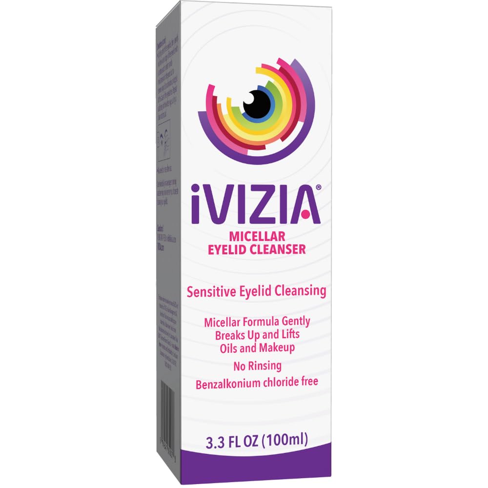 iVIZIAMicellar Eyelid Cleanser for Sensitive Eyelid Cleansing, BAK-Preservative-Free, Rinse-Free, Gently Removes Makeup, 3.3fl oz Bottle Packaging May Vary